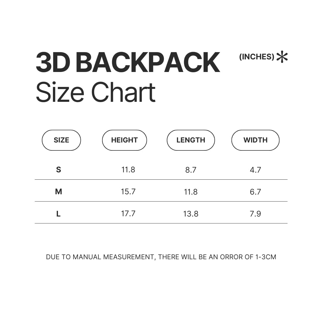 3D Backpack Size Chart - Sword Art Online Merch