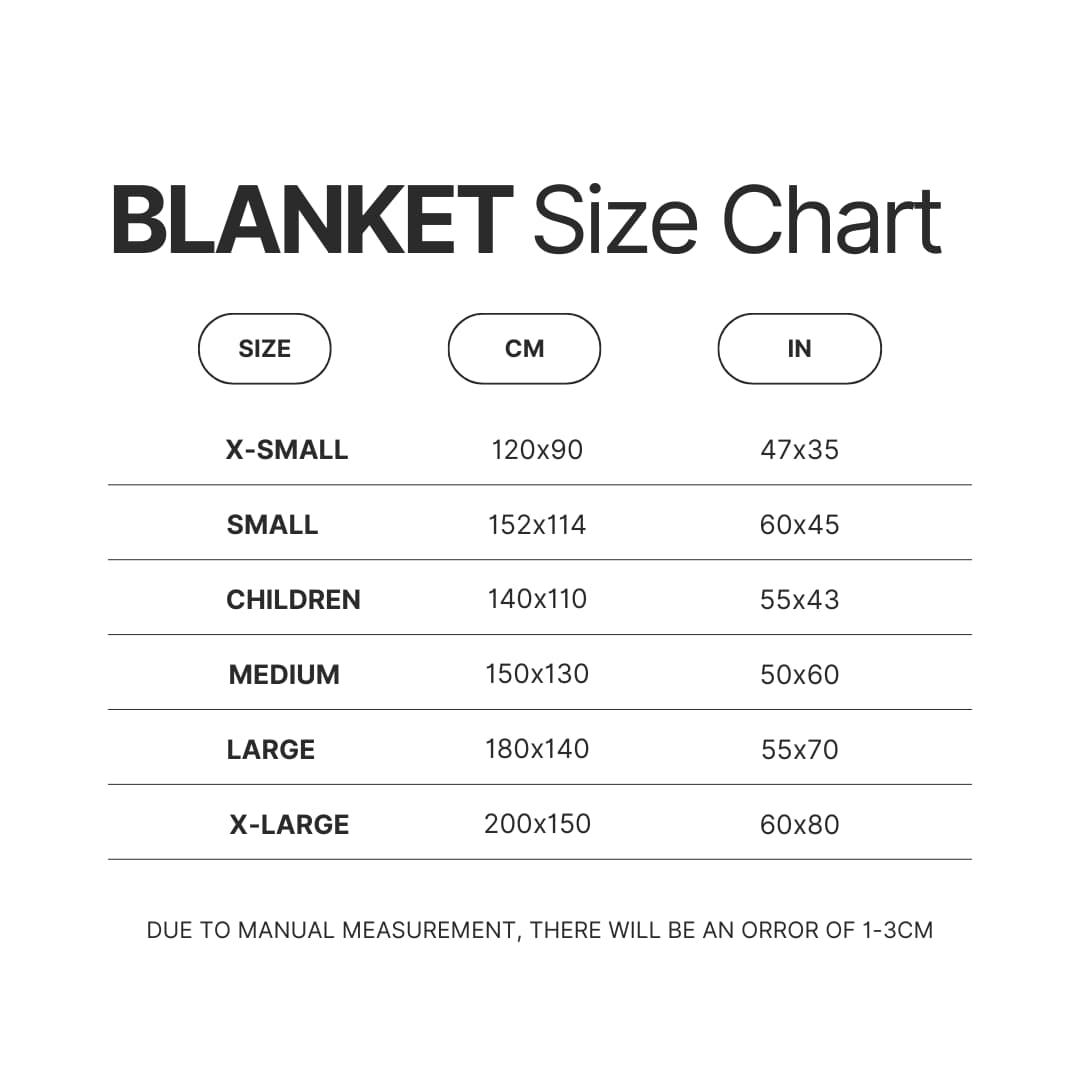 Blanket Size Chart - Sword Art Online Merch