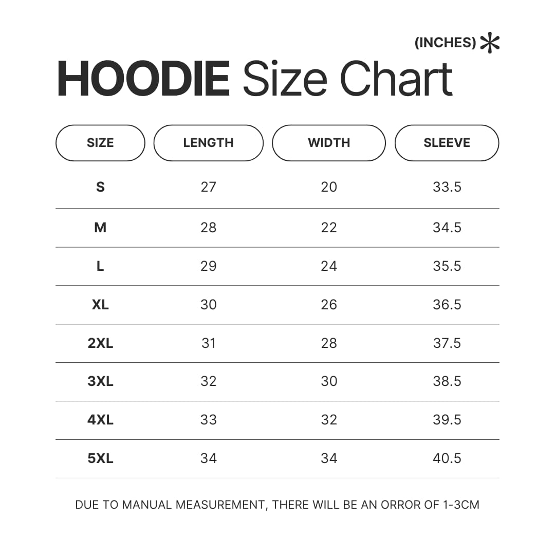 Hoodie Size Chart - Sword Art Online Merch