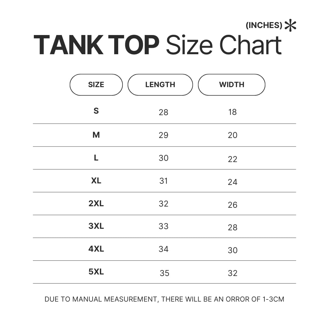 Tank Top Size Chart - Sword Art Online Merch