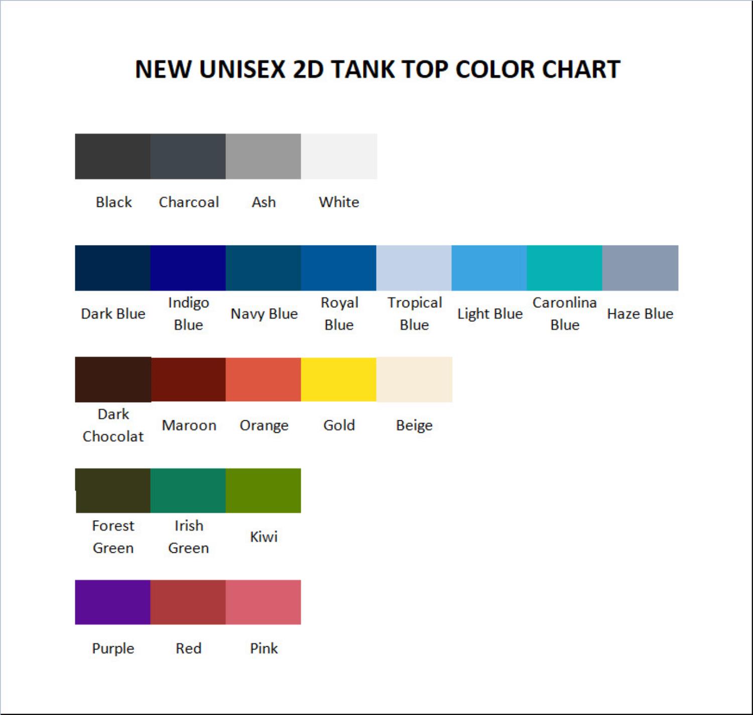 tank top color chart - Sword Art Online Merch