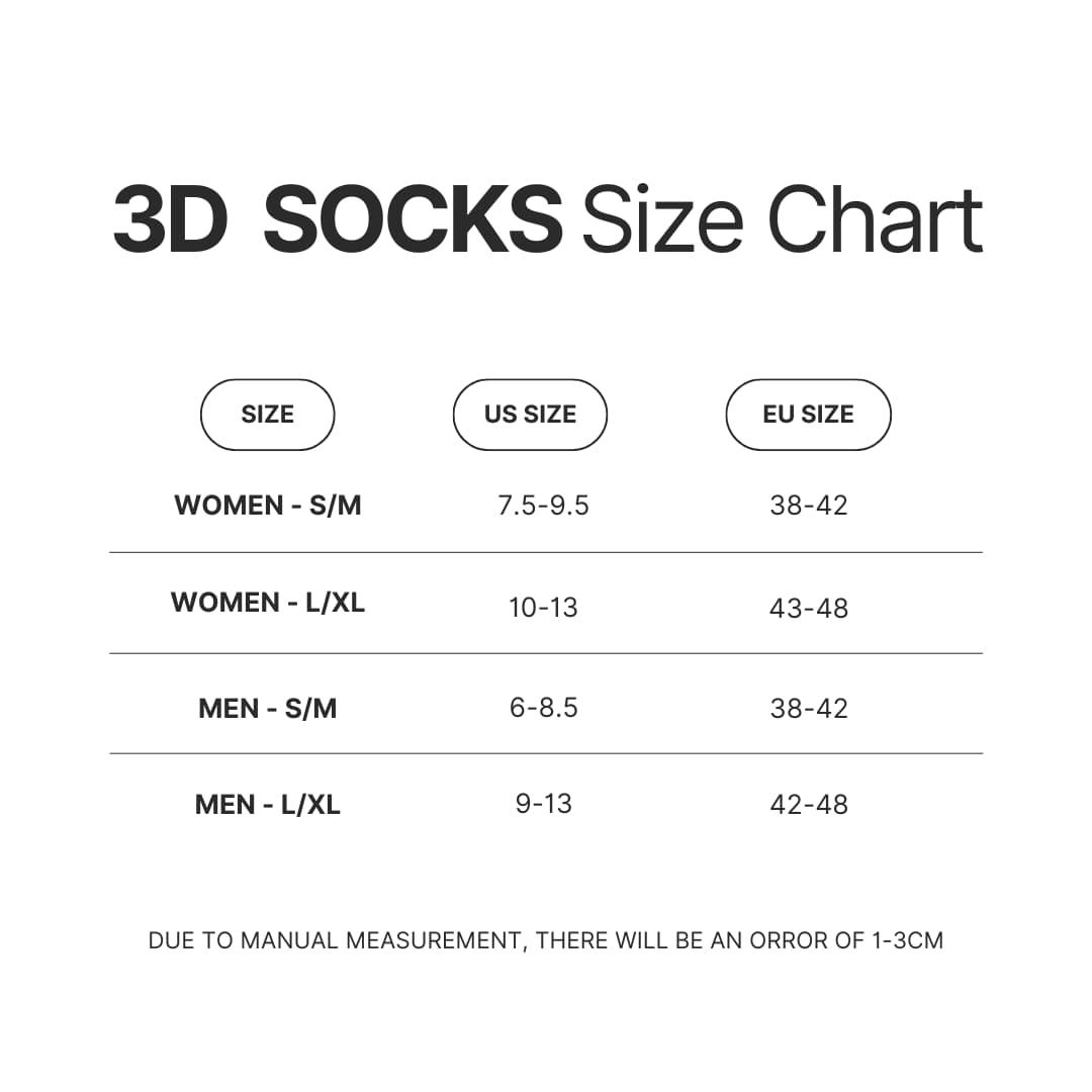 3D Socks Size Chart - Sword Art Online Merch