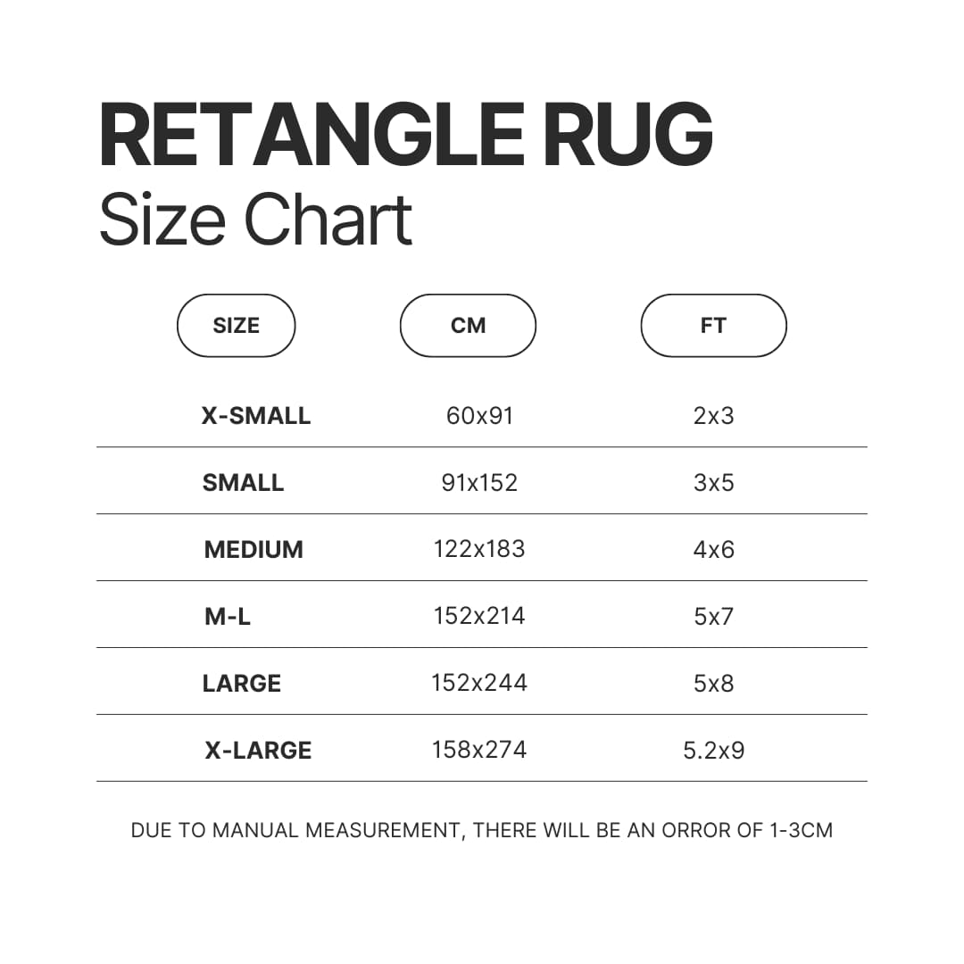 Retangle Rug Size Chart - Sword Art Online Merch