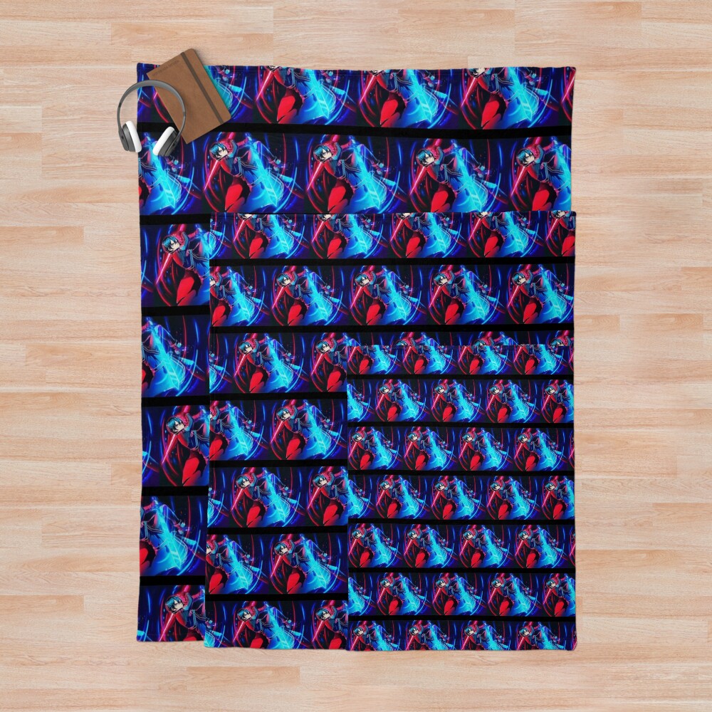 A Cool Anime Character With Blue And Red Swords Poster Throw Blanket - Image 3